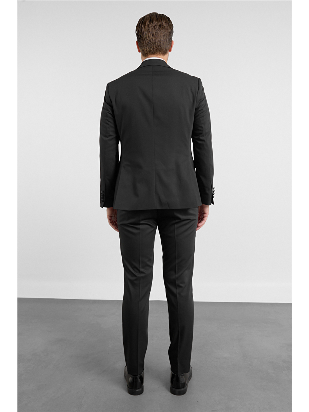 Siyah Kılıç Yaka Düz Desen 6 Drop Slim Fit Esnek Takım Elbise 1001260203-4