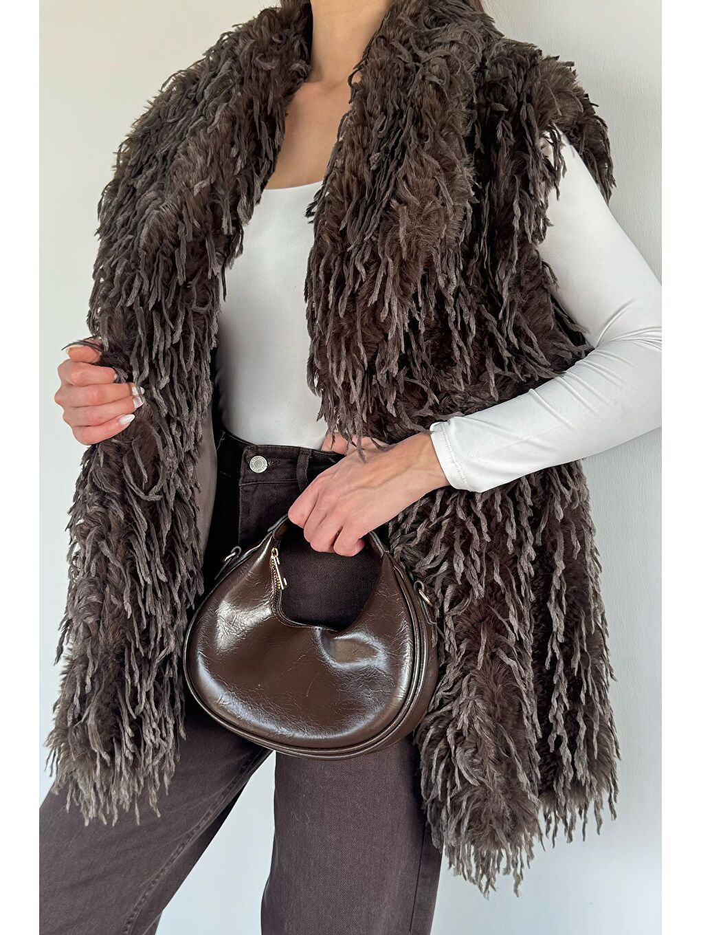 Kahverengi Kadın Astarlı Püsküllü Yelek (s-m-l-xl Uyumludur)-1