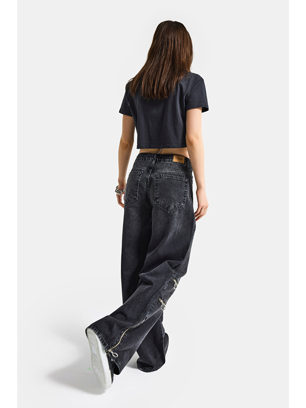 Gri Kadın Koyu Füme 2s6-1 Süper Baggy Fit Fermuar Detaylı Özel Tasarım Denim Jean-4