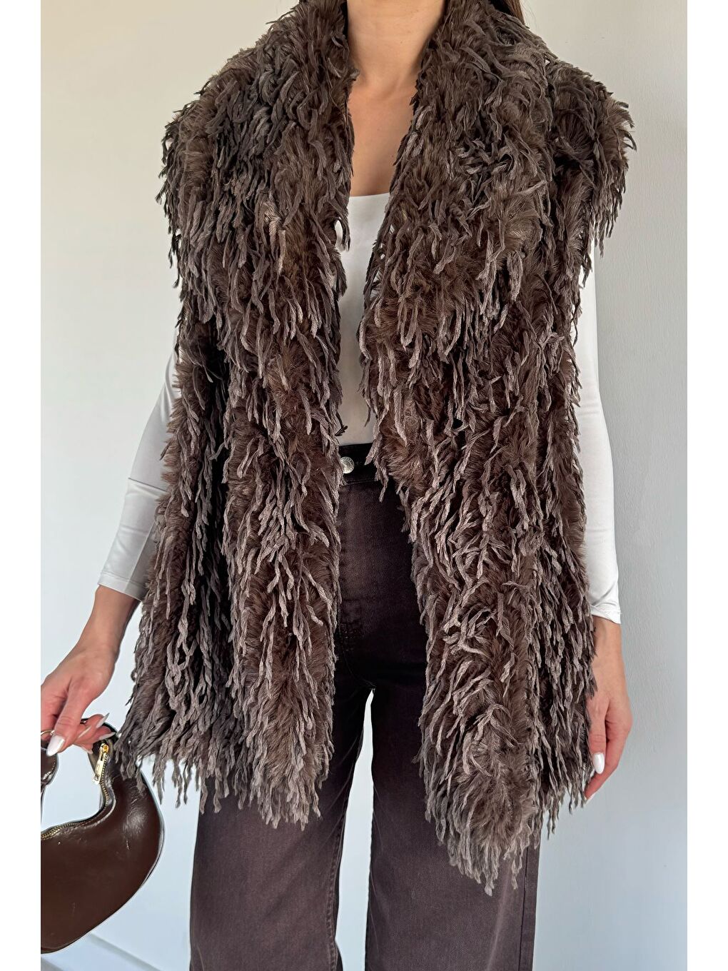 Kahverengi Kadın Astarlı Püsküllü Yelek (s-m-l-xl Uyumludur)-2