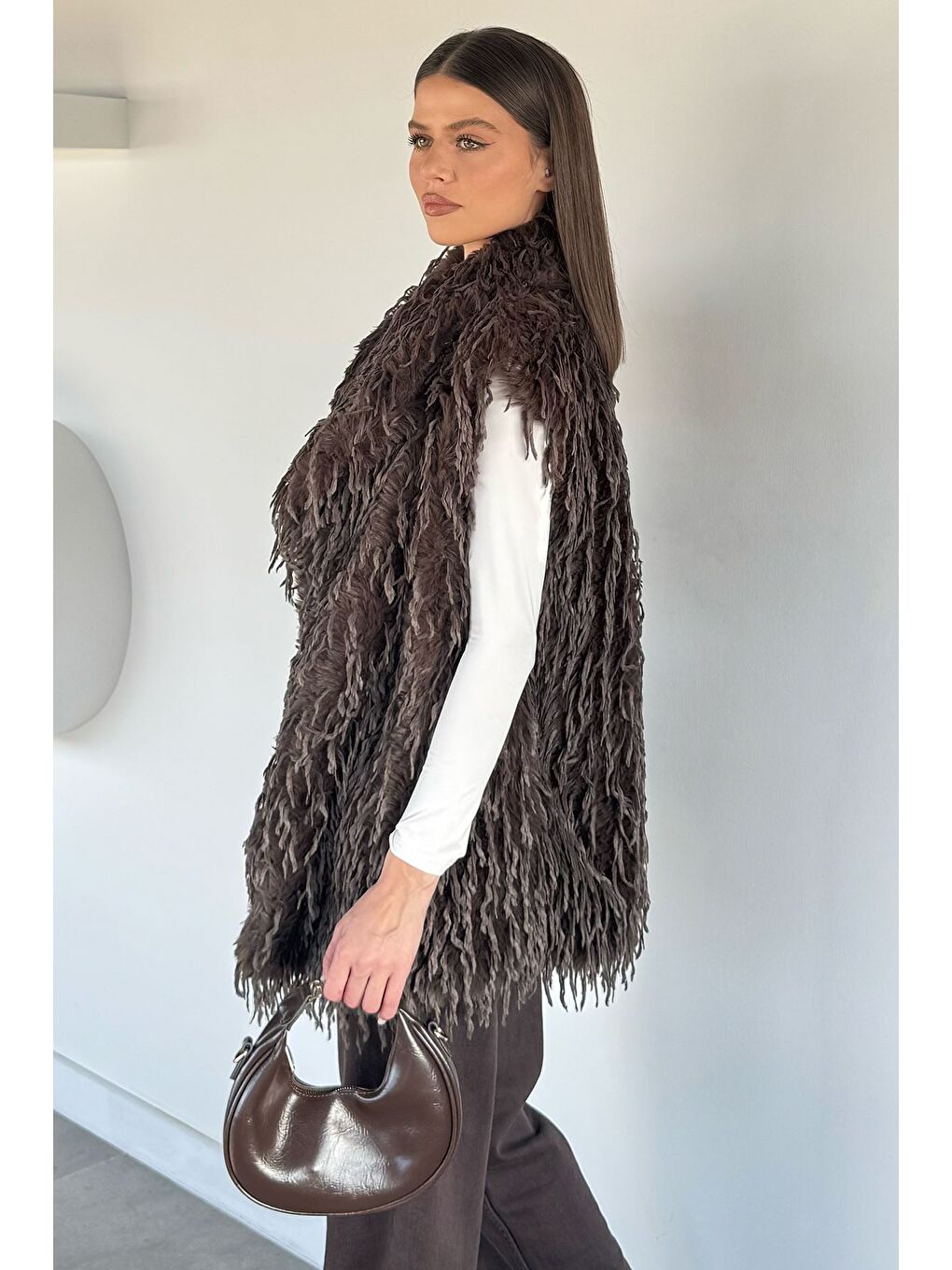 Kahverengi Kadın Astarlı Püsküllü Yelek (s-m-l-xl Uyumludur)-3