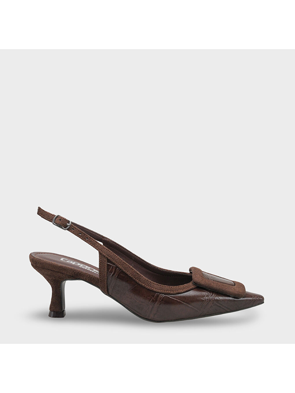 Kahverengi Angelina Sivri Burunlu Arkası Açık Orta Topuklu Kadın Ayakkabı