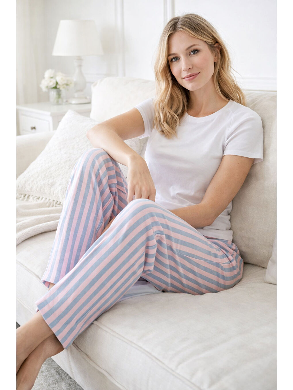 Kadın Viskon Kumaş Penye Tek Pijama Alt 08 Pembe-3