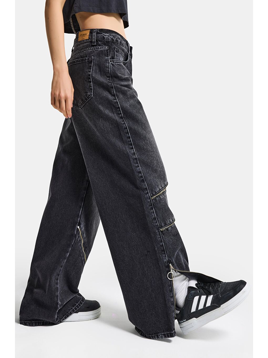 Gri Kadın Koyu Füme 2s6-1 Süper Baggy Fit Fermuar Detaylı Özel Tasarım Denim Jean-6