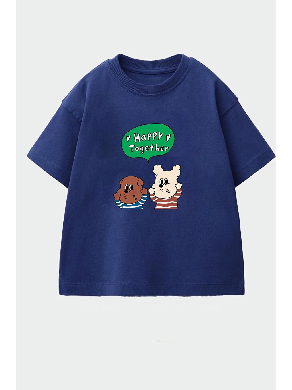 Lacivert Unisex Çocuk Pamuklu Bisiklet Yaka Baskılı T-Shirt