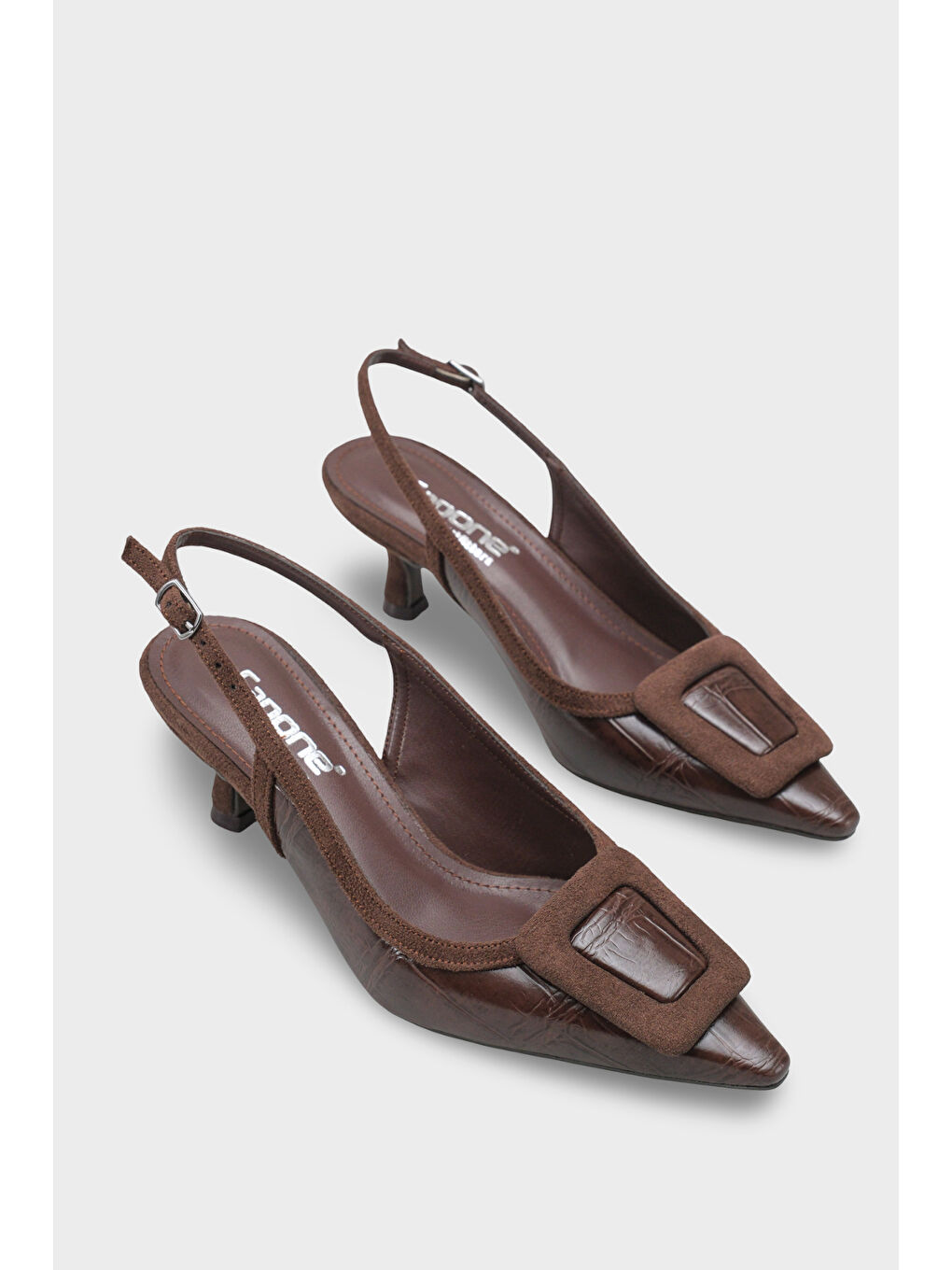 Kahverengi Angelina Sivri Burunlu Arkası Açık Orta Topuklu Kadın Ayakkabı-1