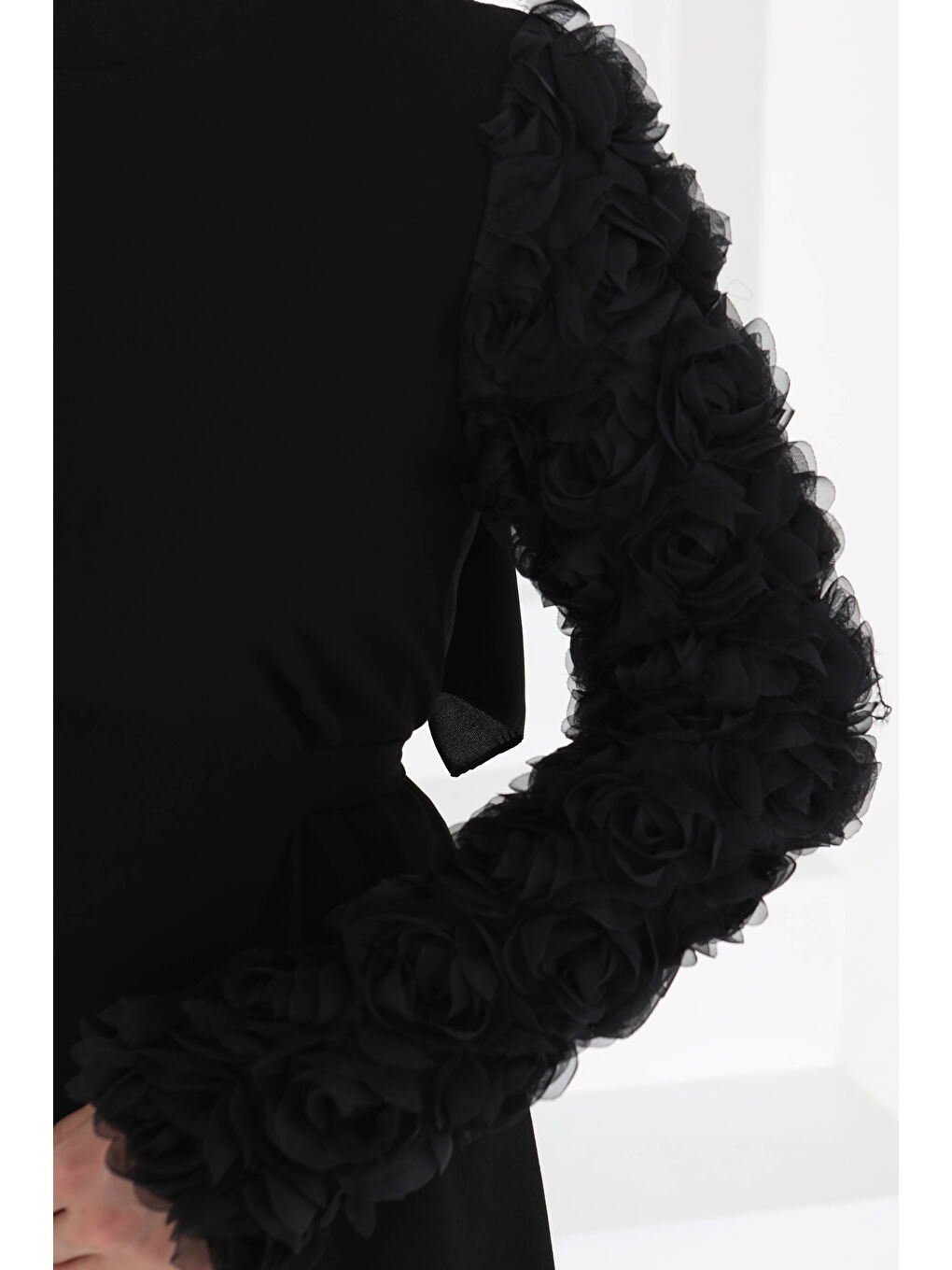 Kolu Güllü Elbise Siyah - 27185-4