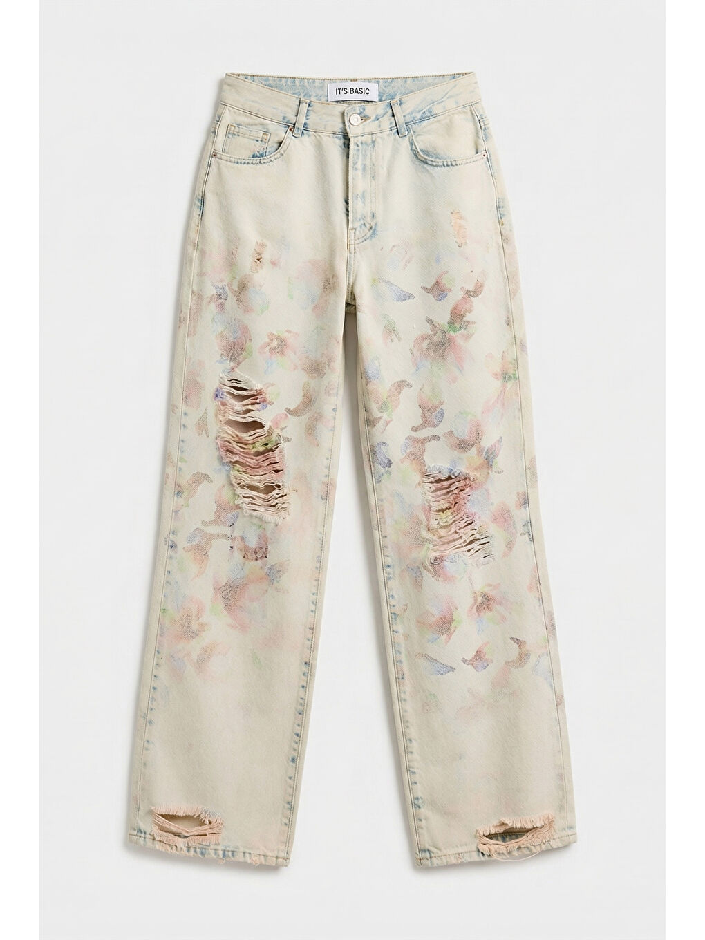 Mavi Kadın T.Kot Rengi 12s6-99 Loose Fit Yırtık Detaylı Çiçek Baskılı Özel Tasarım Denim Jean-1