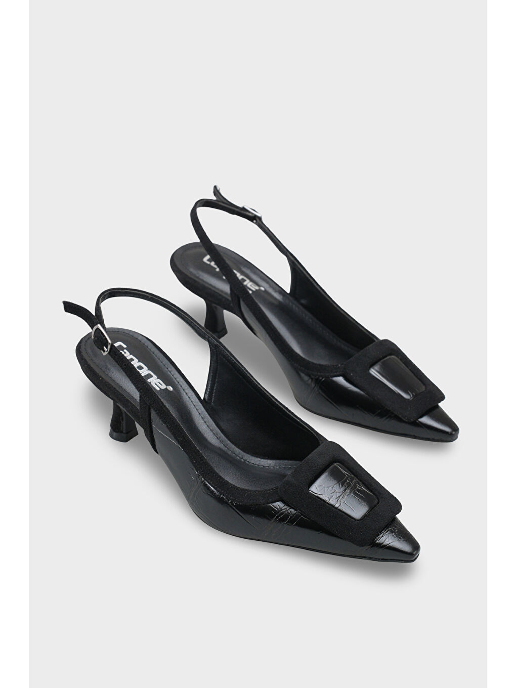Siyah Angelina Sivri Burunlu Arkası Açık Orta Topuklu Kadın Ayakkabı-1