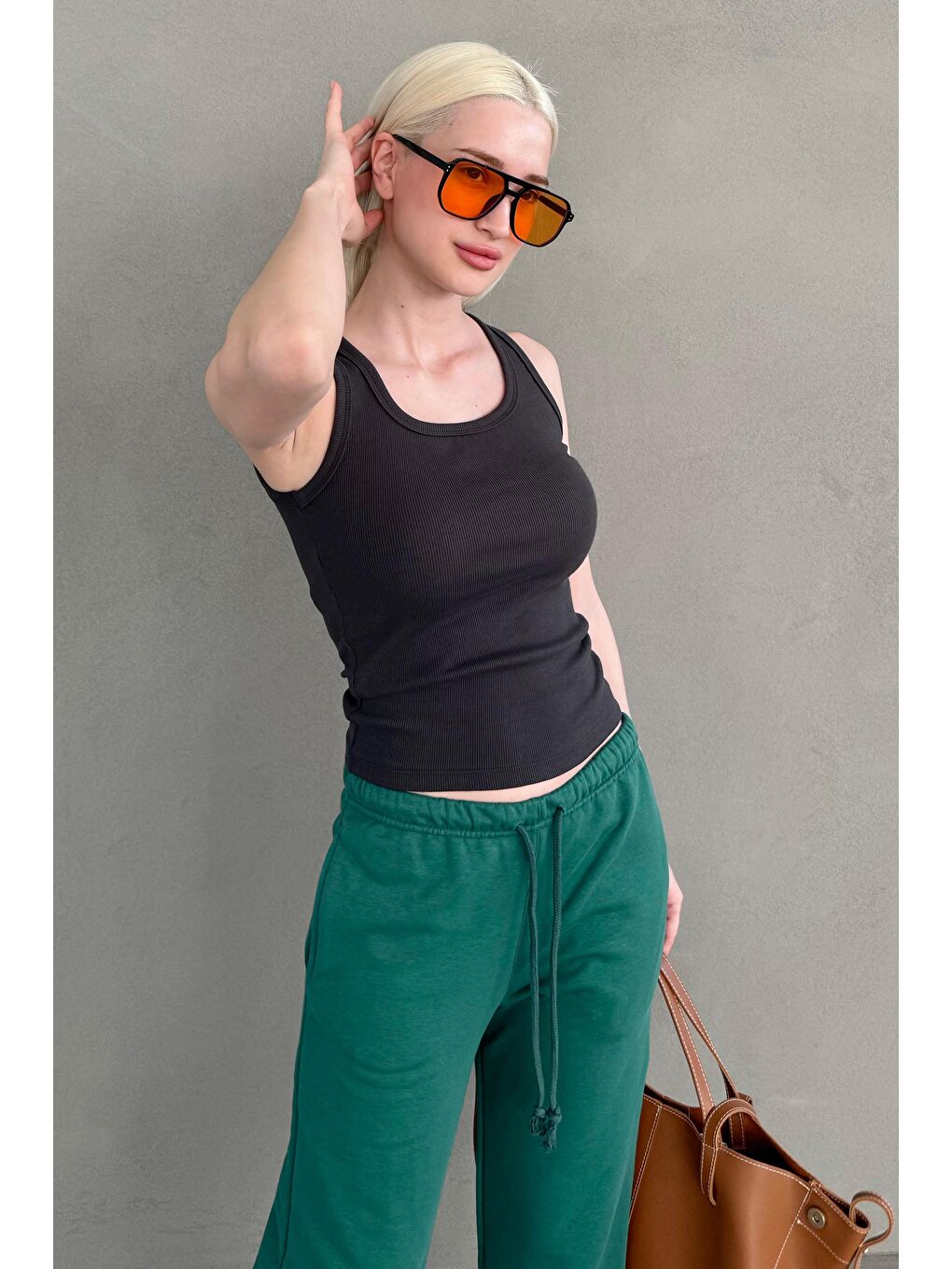 Gri Füme Kalın Askılı Kadın Atlet Mg2440-3