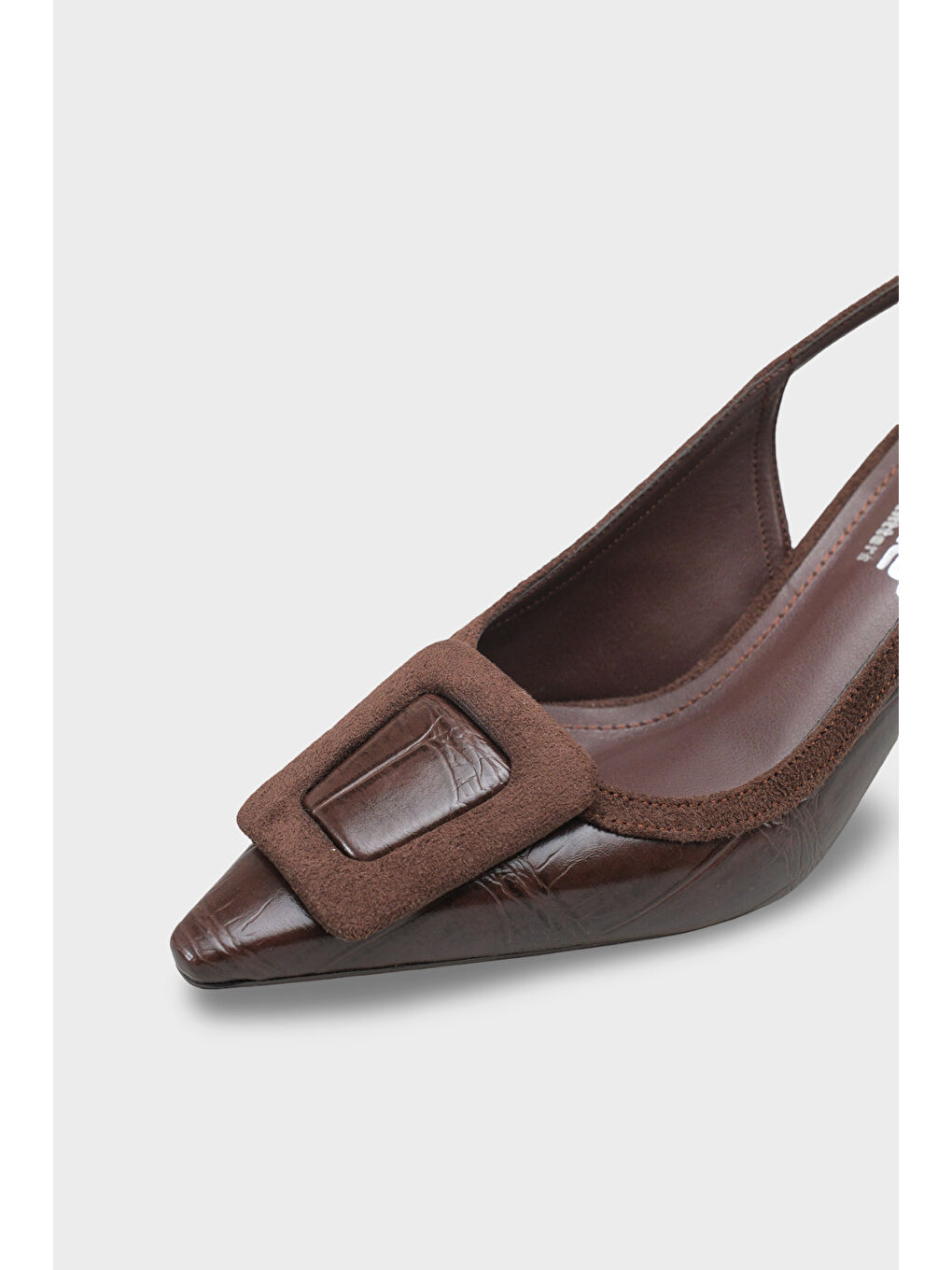 Kahverengi Angelina Sivri Burunlu Arkası Açık Orta Topuklu Kadın Ayakkabı-2