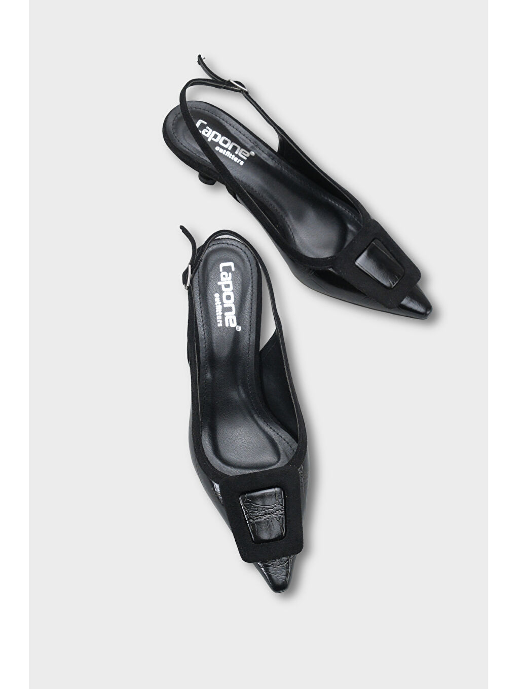 Siyah Angelina Sivri Burunlu Arkası Açık Orta Topuklu Kadın Ayakkabı-2