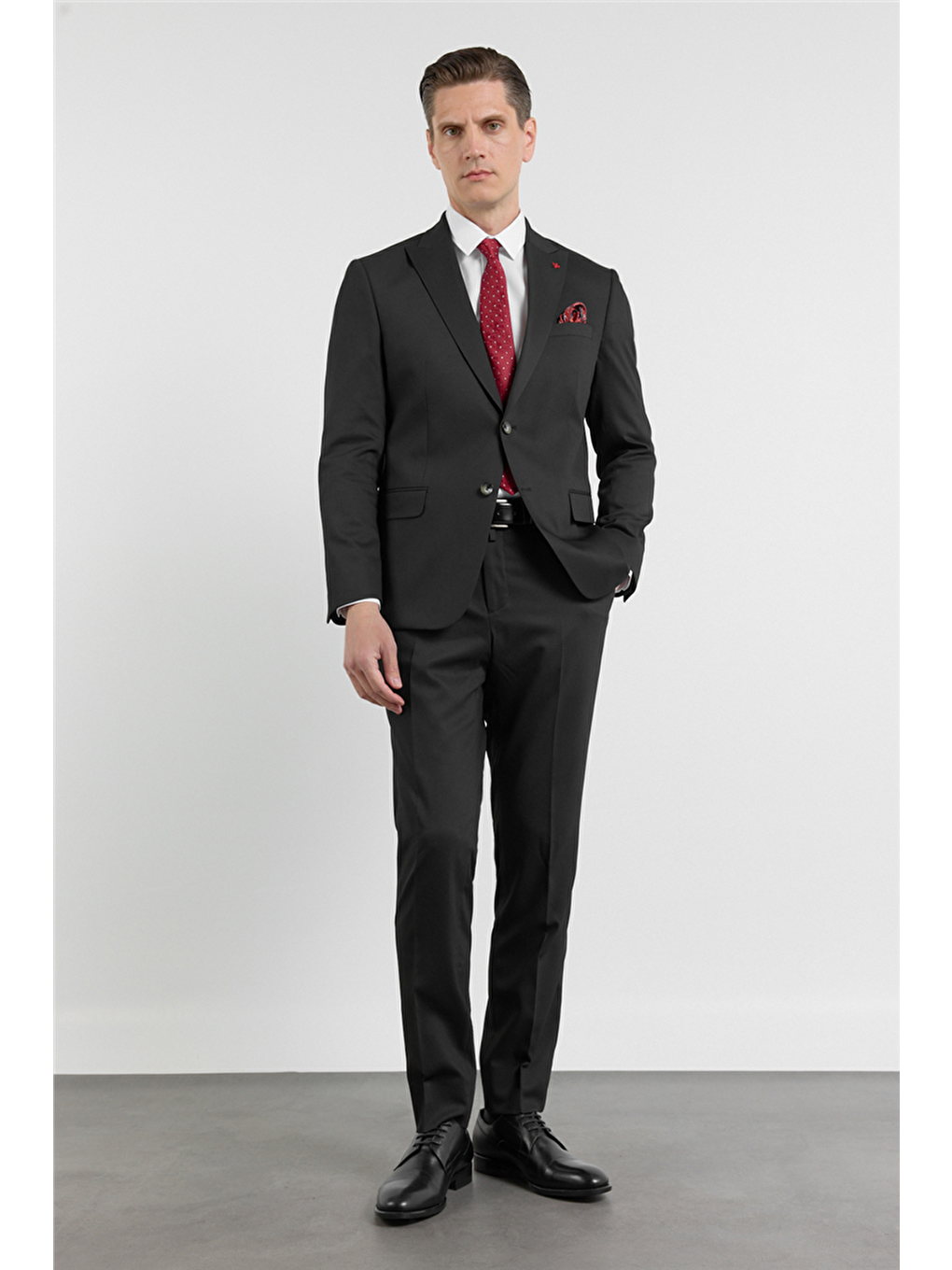 Siyah Kılıç Yaka Kendinden Desenli 6 Drop Slim Fit Esnek Takım Elbise 1001260160