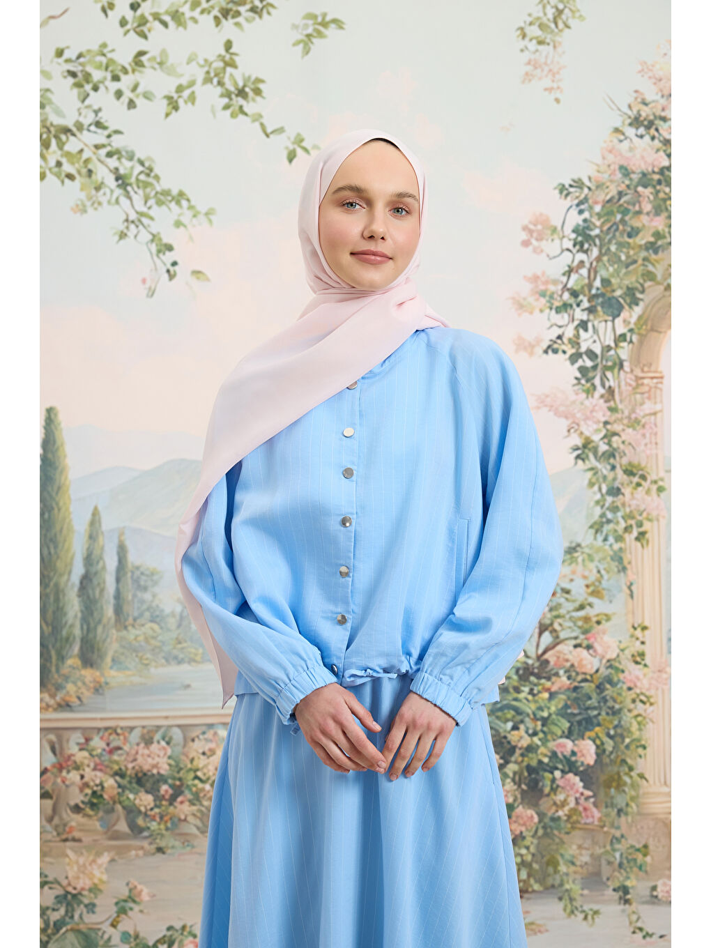 Pembe Floş Viskon Düz Şal Pudra-1