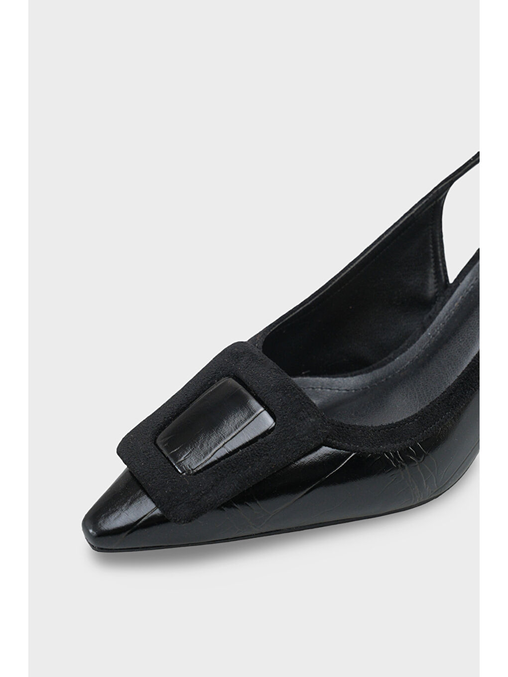 Siyah Angelina Sivri Burunlu Arkası Açık Orta Topuklu Kadın Ayakkabı-3