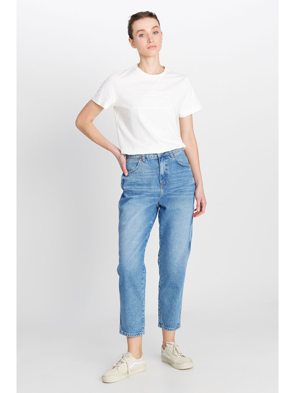 Yeşil %100 Pamuk Mom Fit Yüksek Bel Mavi Jean Denim Pantolon