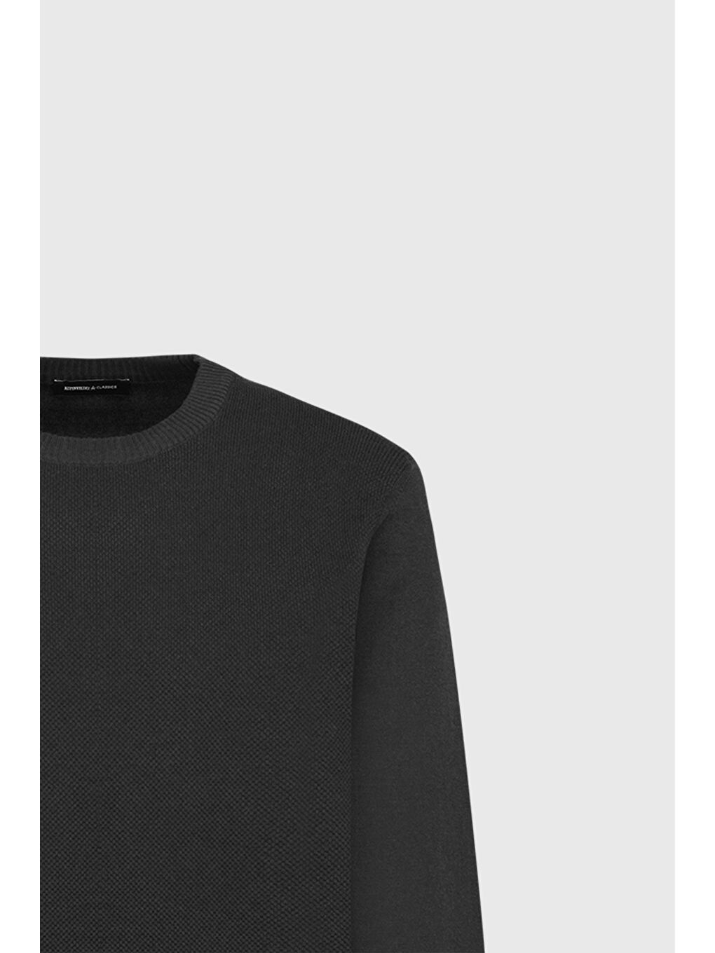 Erkek Antrasit-Melanj Pamuklu Standart Fit Normal Kesim Bisiklet Yaka Jakarlı Triko Kazak-6