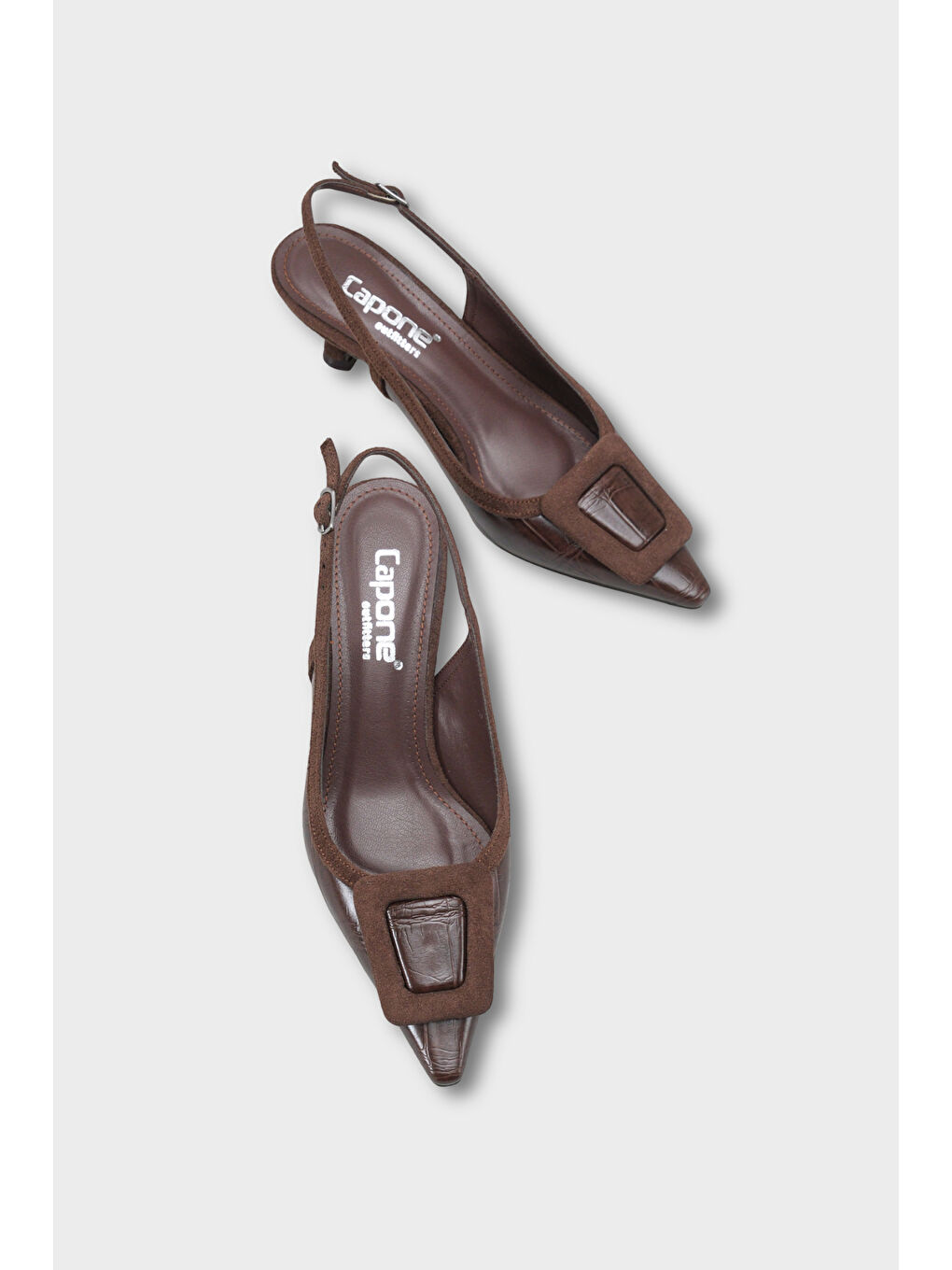 Kahverengi Angelina Sivri Burunlu Arkası Açık Orta Topuklu Kadın Ayakkabı-3