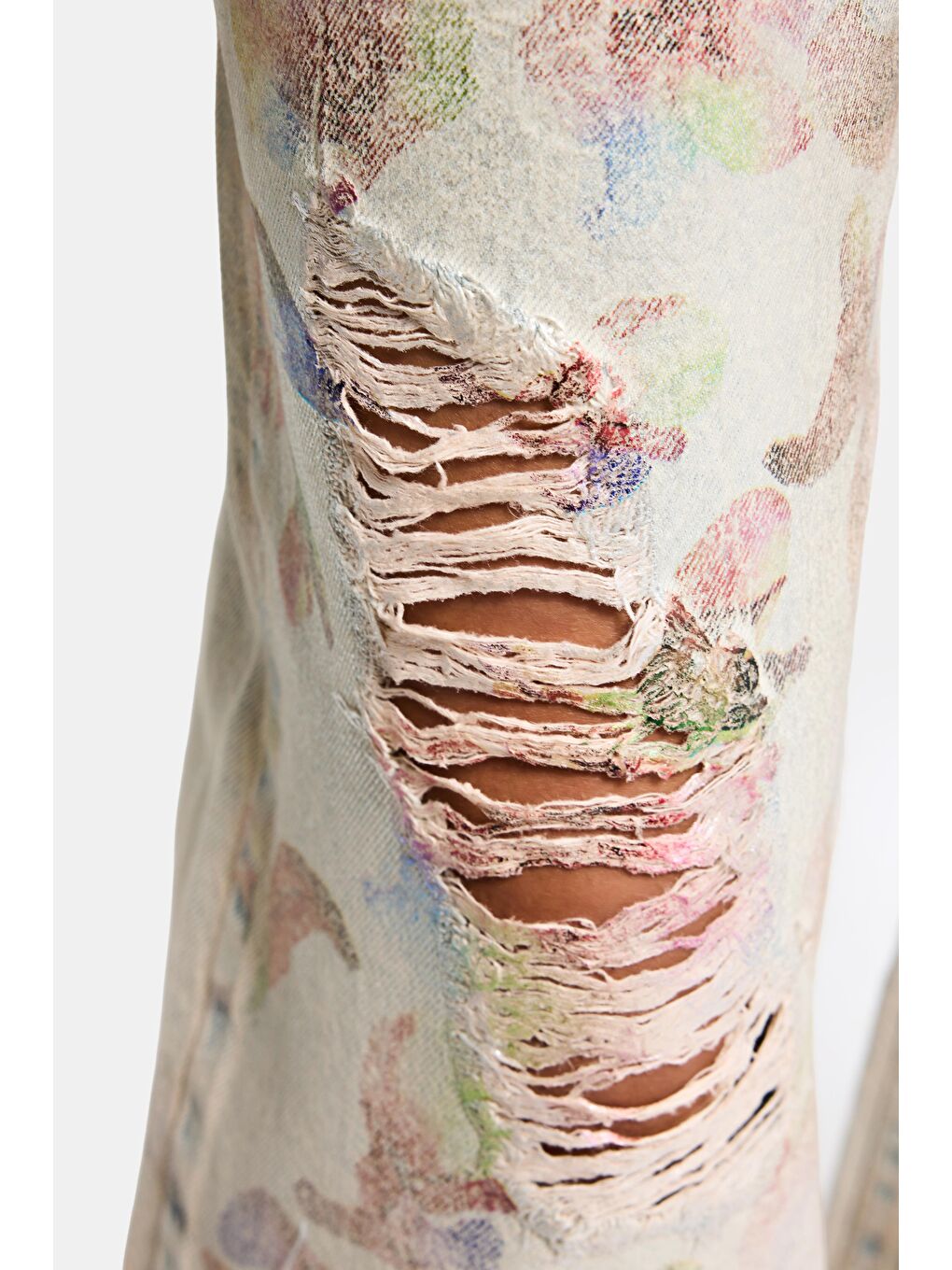 Mavi Kadın T.Kot Rengi 12s6-99 Loose Fit Yırtık Detaylı Çiçek Baskılı Özel Tasarım Denim Jean-3