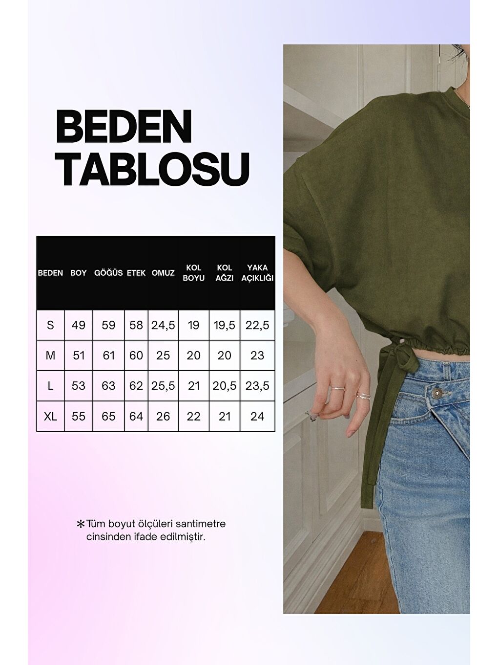Kadın Oversize Basic Haki Tişört Yan Bağlamalı Rahat Kesim Günlük Yazlık T-Shirt-6