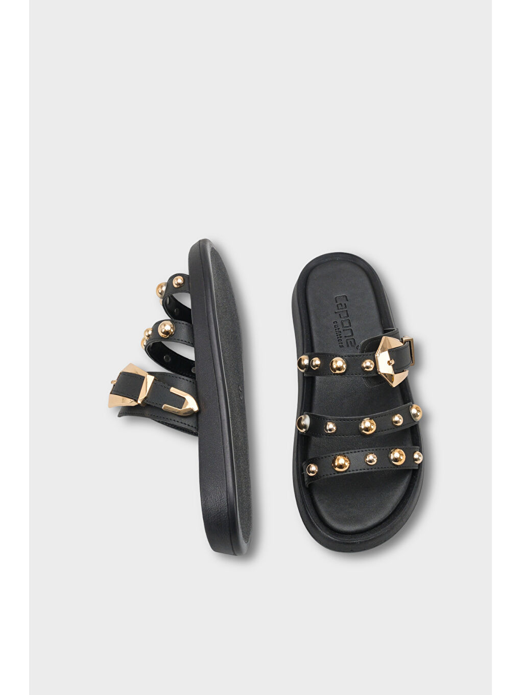 Siyah Nollie Yuvarlak Burunlu Metal Aksesuarlı Kadın Terlik-4