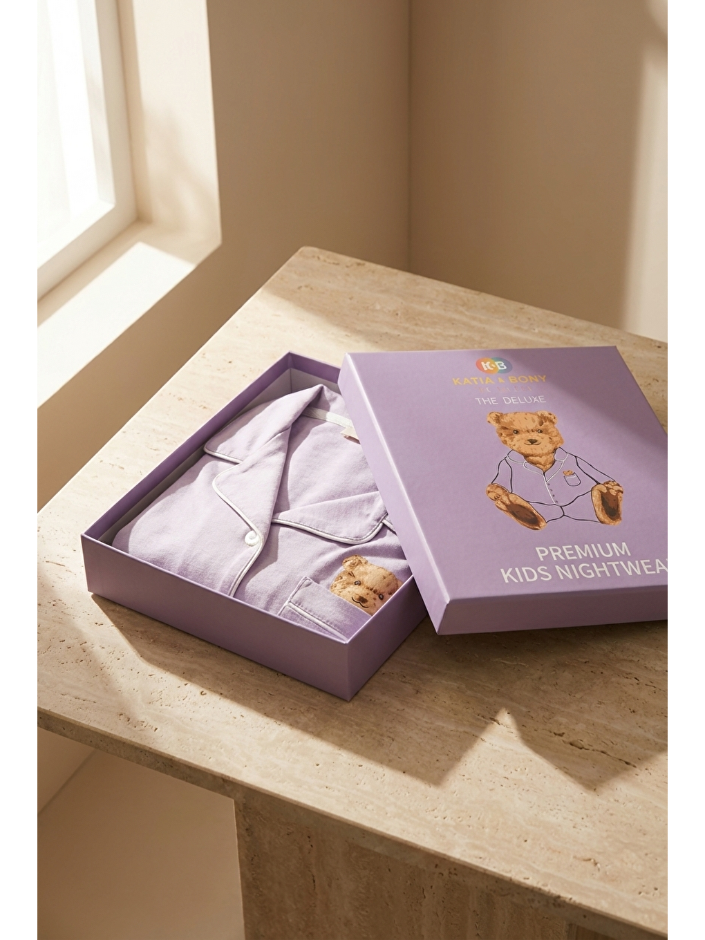 Teddy Kutulu Kız Çocuk Pijama Takımı Lila-1