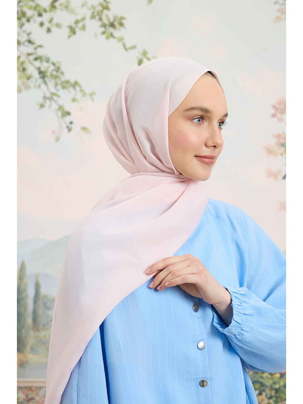 Pembe Floş Viskon Düz Şal Pudra-2