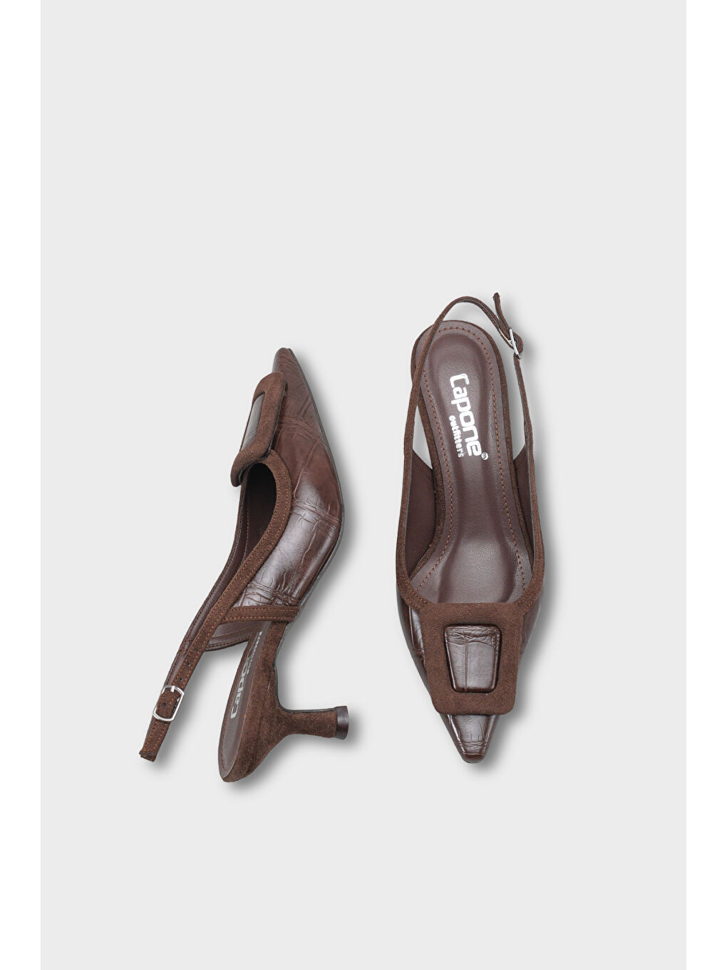 Kahverengi Angelina Sivri Burunlu Arkası Açık Orta Topuklu Kadın Ayakkabı-4