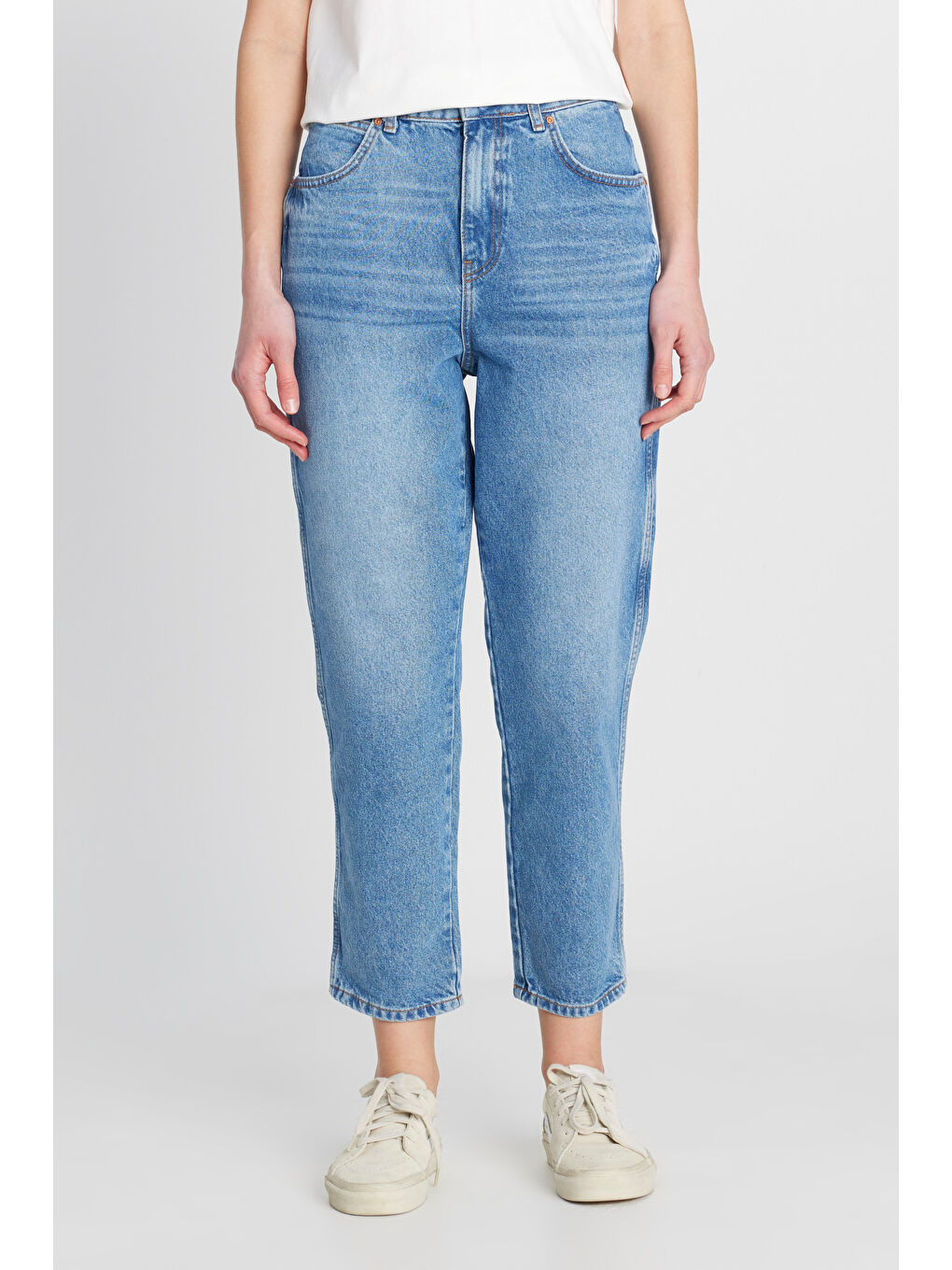 Yeşil %100 Pamuk Mom Fit Yüksek Bel Mavi Jean Denim Pantolon-2