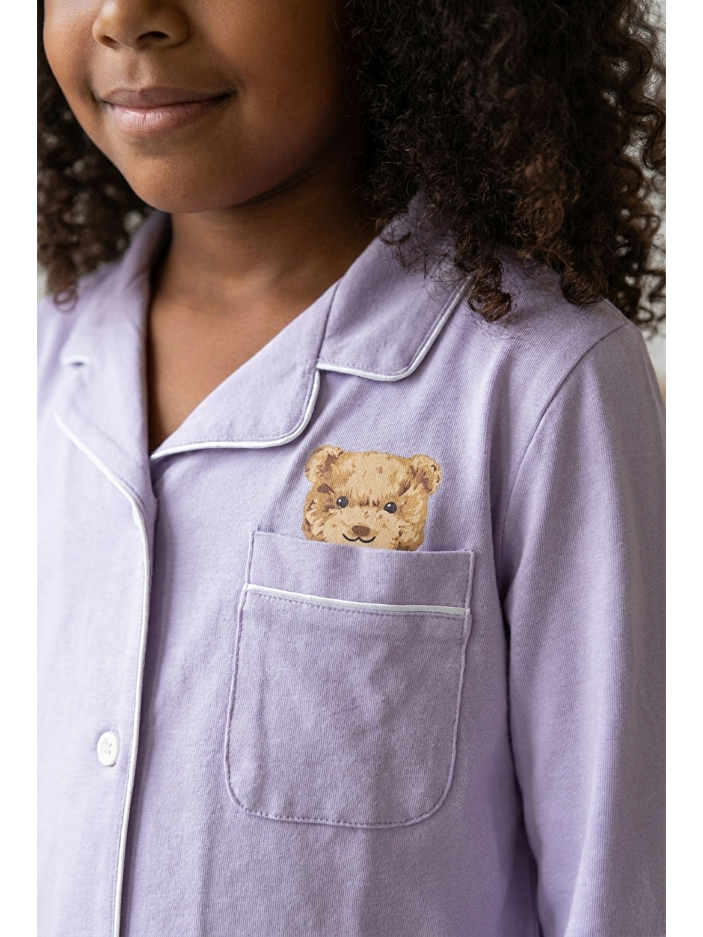 Teddy Kutulu Kız Çocuk Pijama Takımı Lila-4