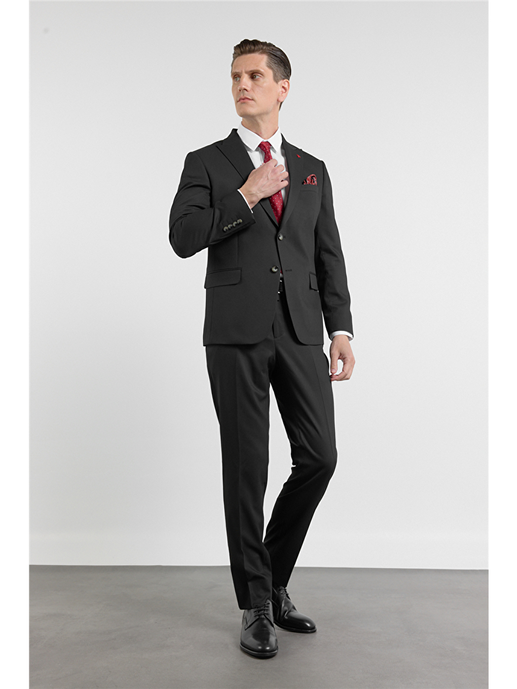 Siyah Kılıç Yaka Kendinden Desenli 6 Drop Slim Fit Esnek Takım Elbise 1001260160-1