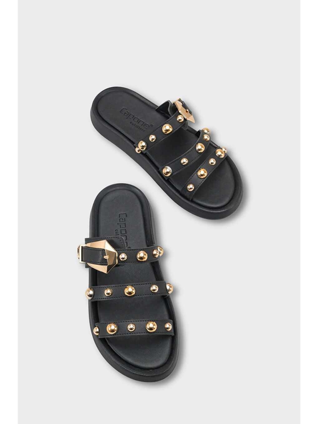 Siyah Nollie Yuvarlak Burunlu Metal Aksesuarlı Kadın Terlik-5