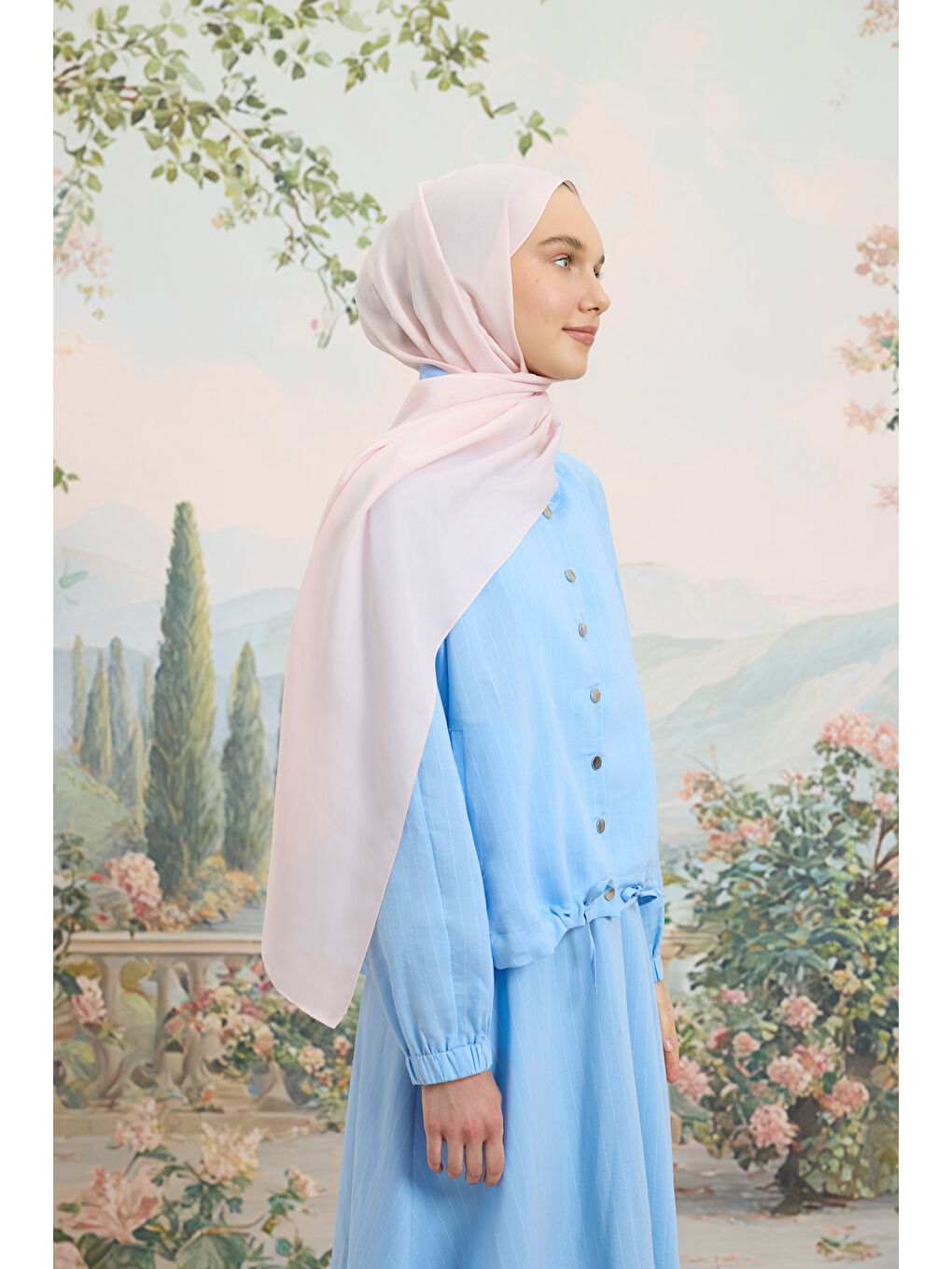 Pembe Floş Viskon Düz Şal Pudra-3