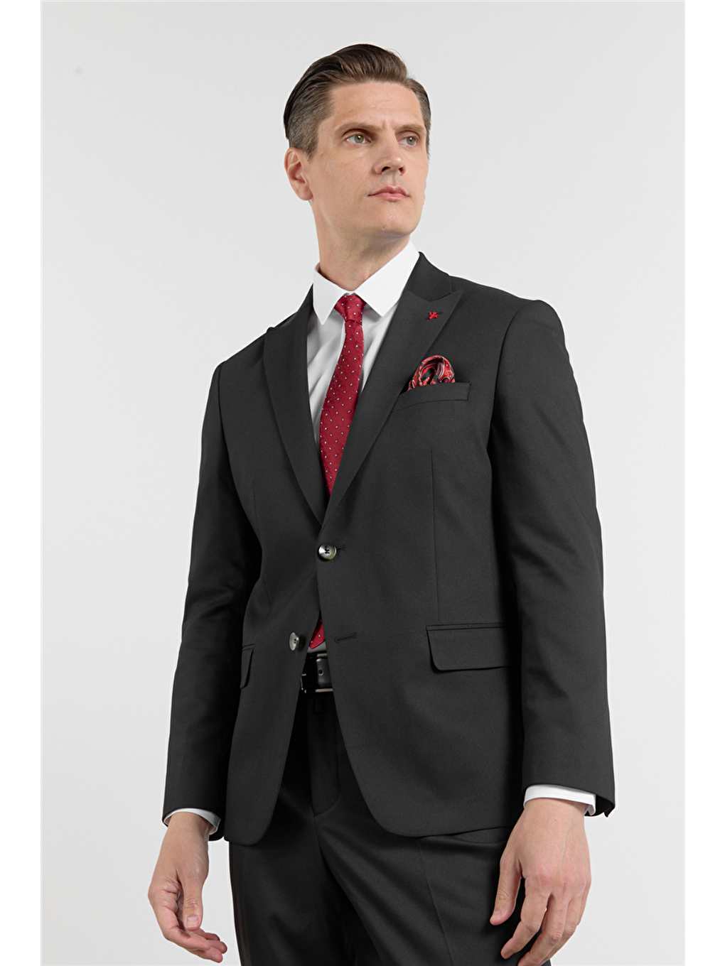 Siyah Kılıç Yaka Kendinden Desenli 6 Drop Slim Fit Esnek Takım Elbise 1001260160-2