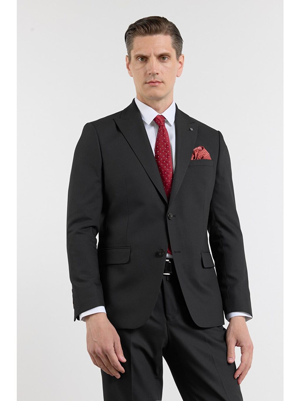 Siyah Kılıç Yaka Kendinden Desenli 6 Drop Slim Fit Esnek Takım Elbise 1001260158-1