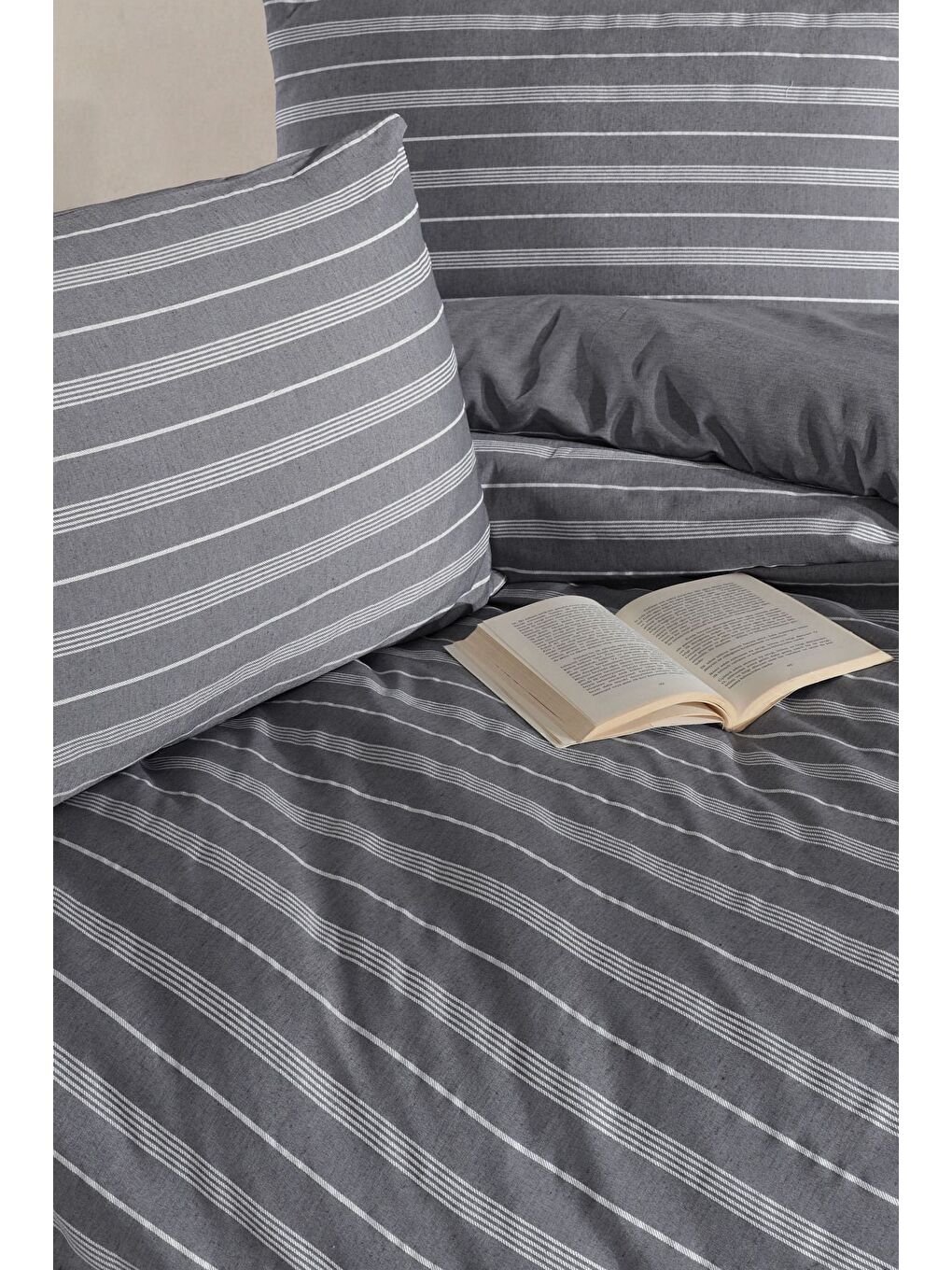 Antrasit Lastikli Saten Çizgili Çift Kişilik Nevresim Takım - ANTRASİT ANTRASIT/CIFTKISILIK-1