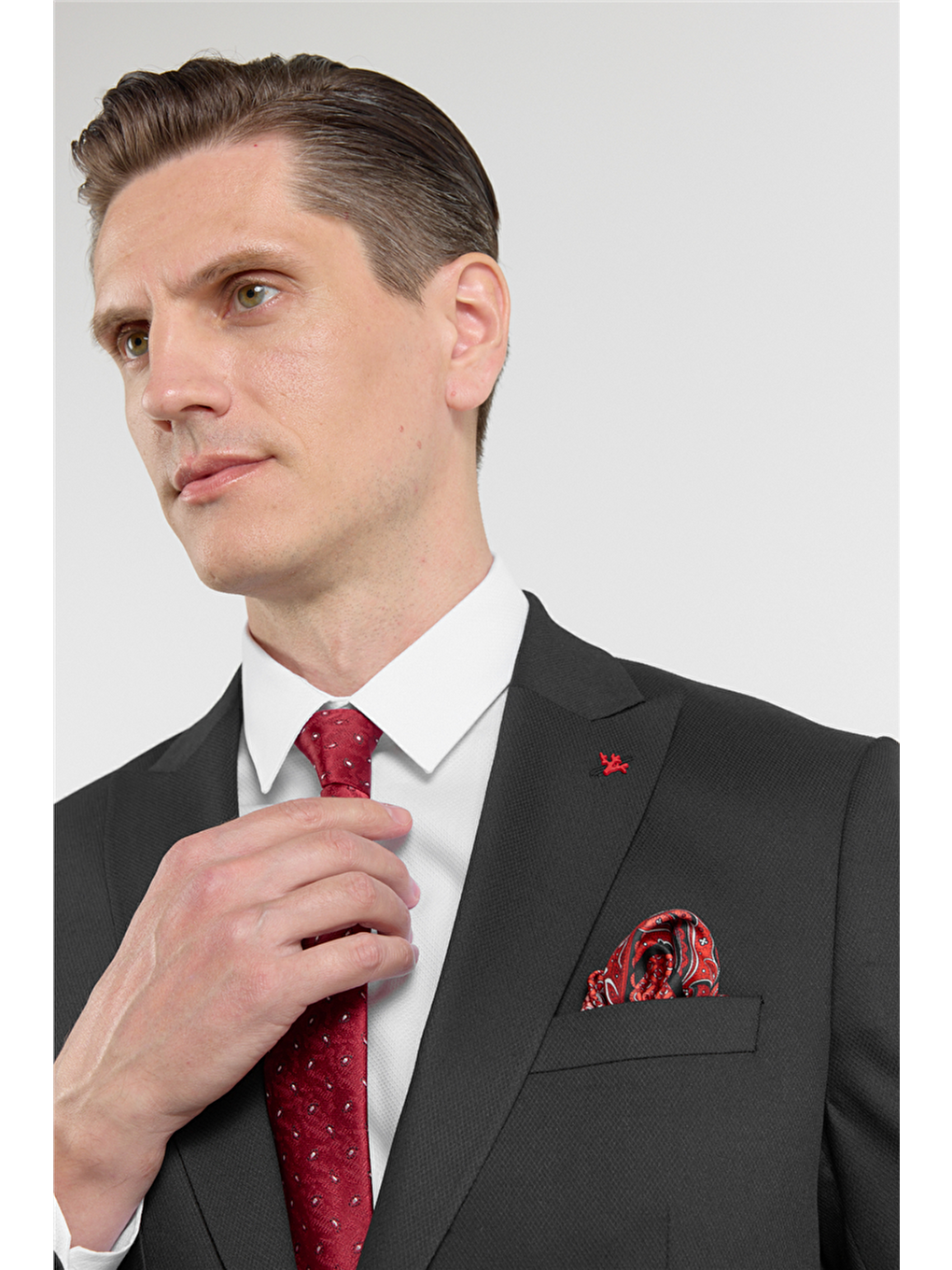 Siyah Kılıç Yaka Kendinden Desenli 6 Drop Slim Fit Esnek Takım Elbise 1001260160-3