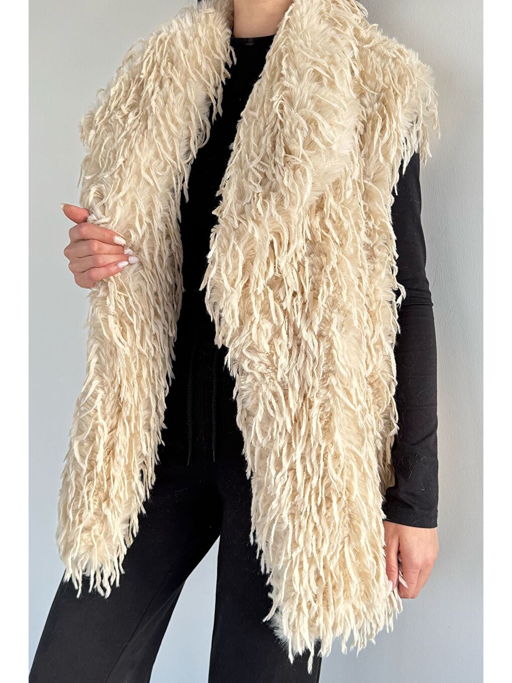 Ekru Kadın Astarlı Püsküllü Yelek (s-m-l-xl Uyumludur)-1