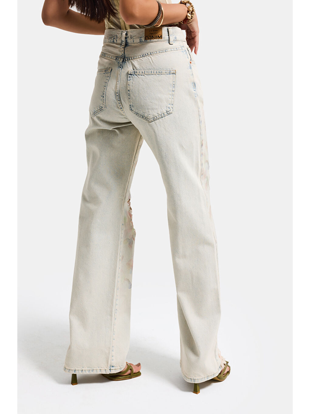 Mavi Kadın T.Kot Rengi 12s6-99 Loose Fit Yırtık Detaylı Çiçek Baskılı Özel Tasarım Denim Jean-6