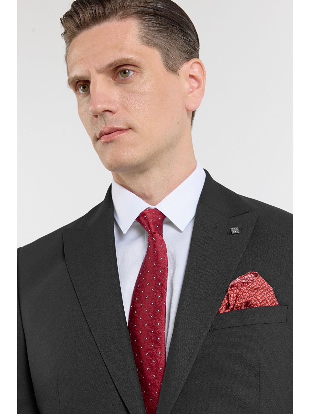 Siyah Kılıç Yaka Kendinden Desenli 6 Drop Slim Fit Esnek Takım Elbise 1001260158-3