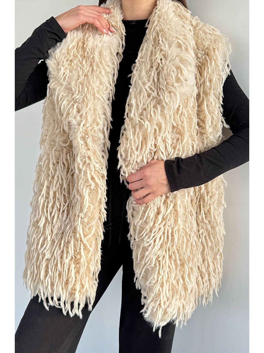 Ekru Kadın Astarlı Püsküllü Yelek (s-m-l-xl Uyumludur)-2