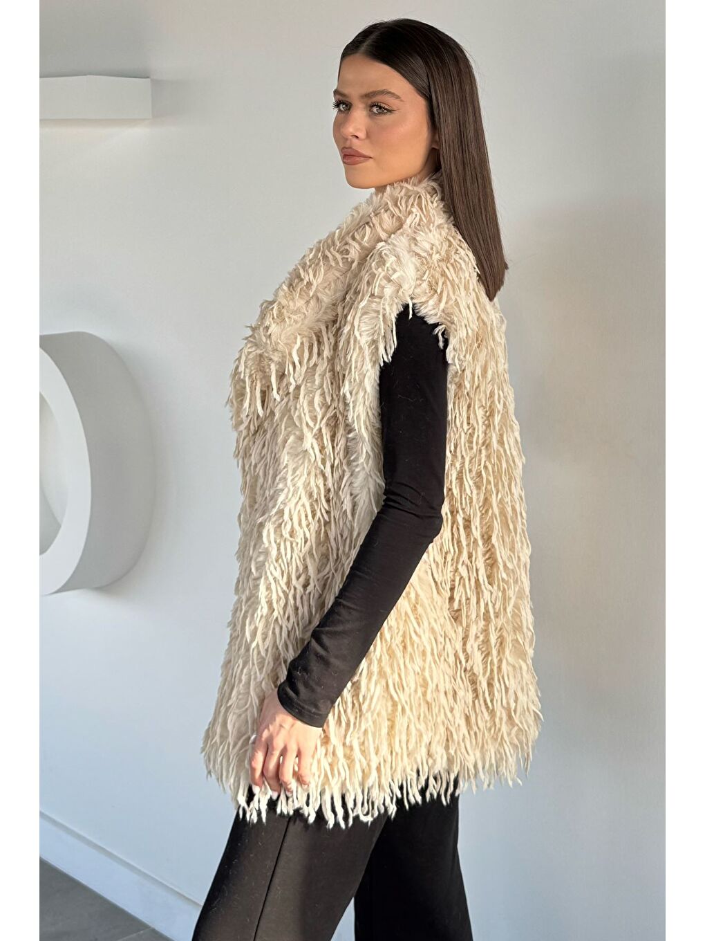 Ekru Kadın Astarlı Püsküllü Yelek (s-m-l-xl Uyumludur)-3