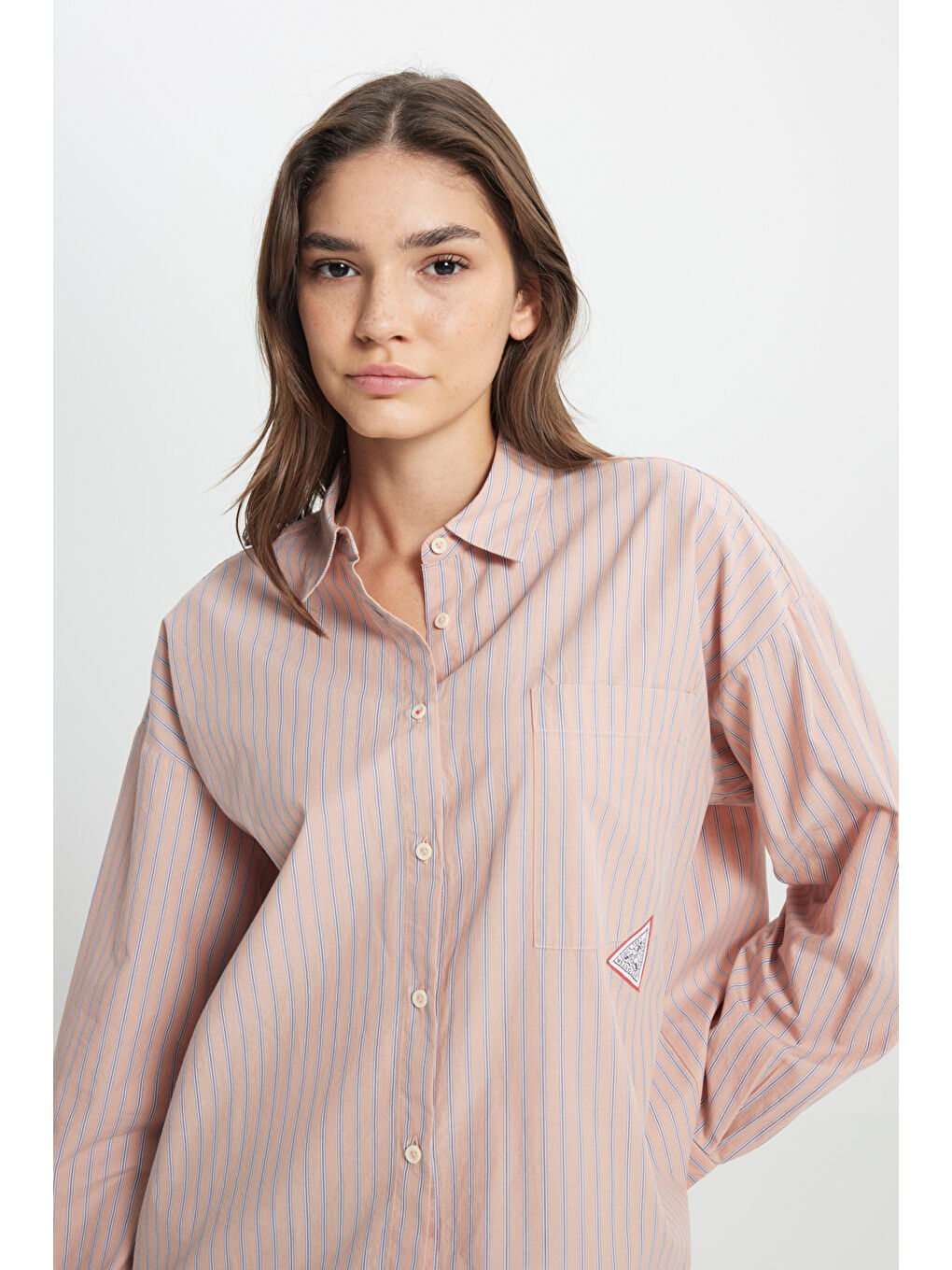 Loose Fit Rahat Kesim %100 Pamuk Bej Gömlek-1