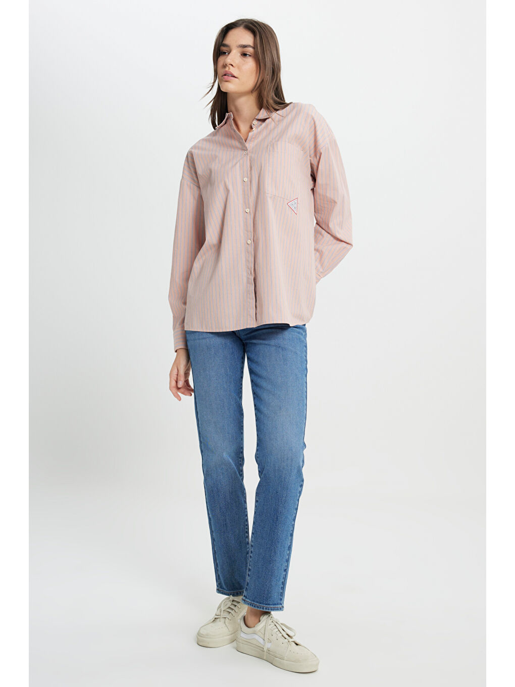 Loose Fit Rahat Kesim %100 Pamuk Bej Gömlek-2