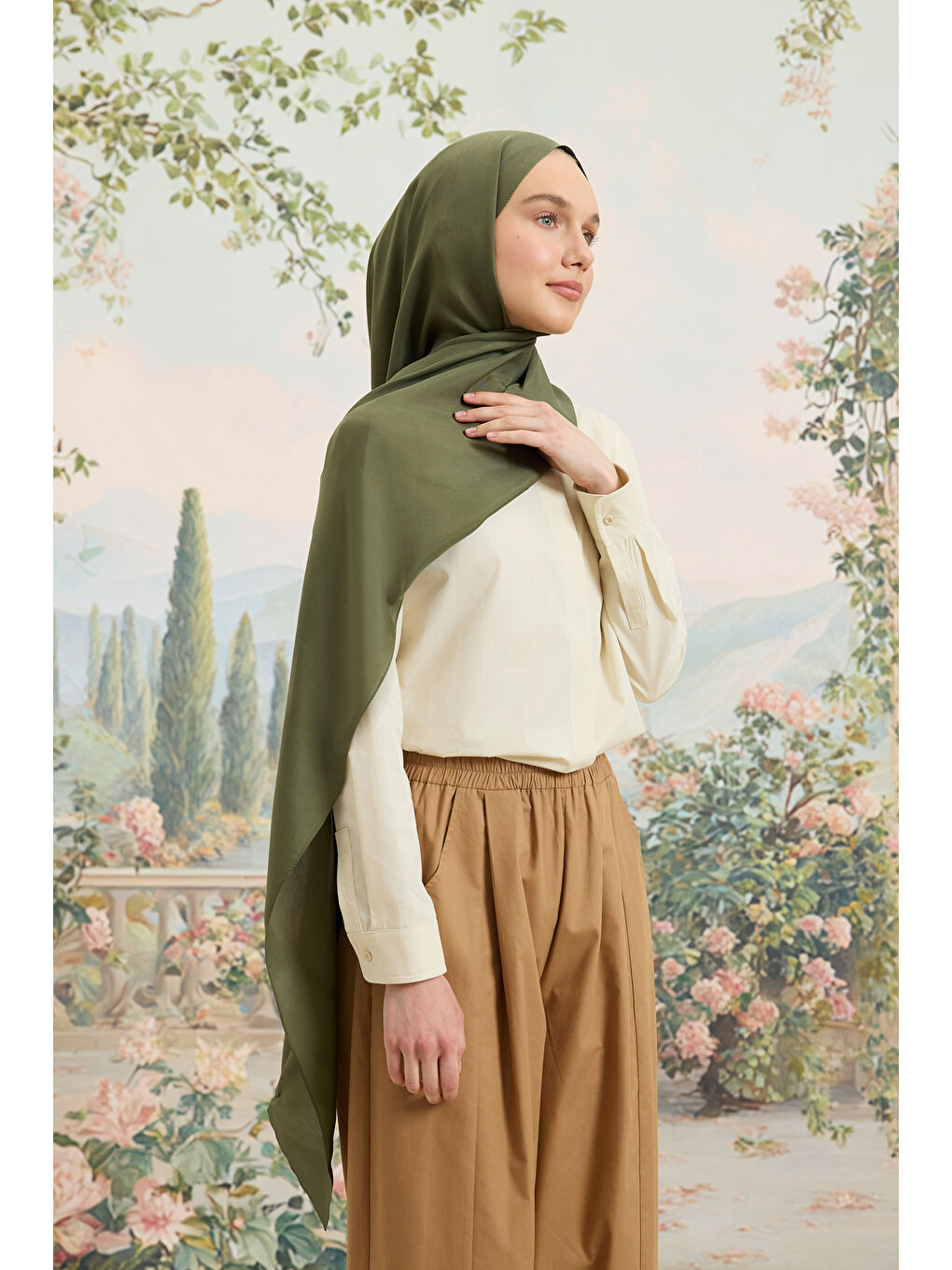 Floş Viskon Düz Şal Haki Yeşil-2