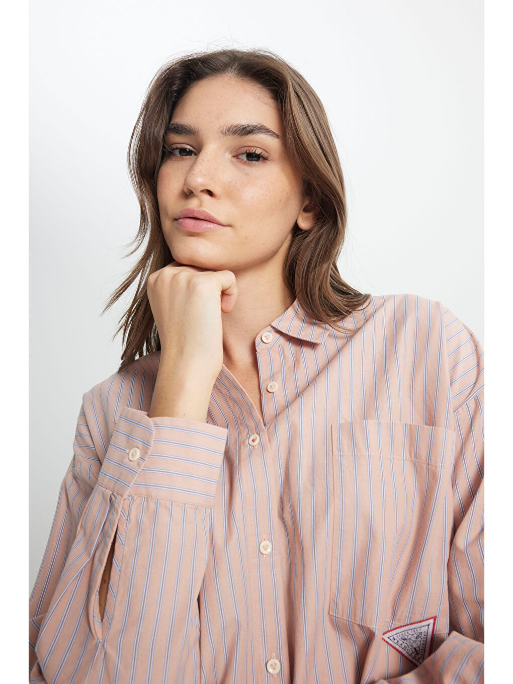 Loose Fit Rahat Kesim %100 Pamuk Bej Gömlek-3