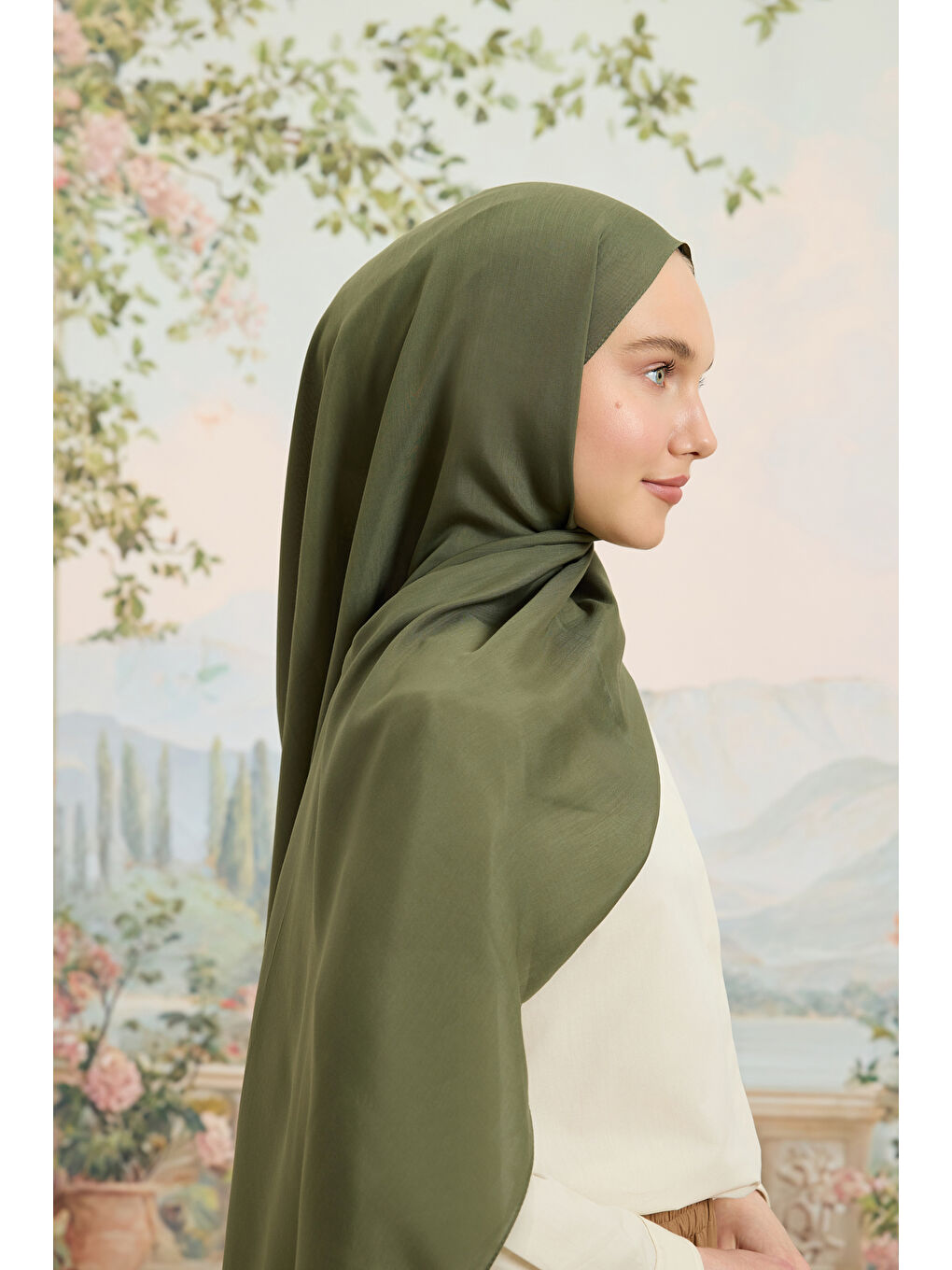 Floş Viskon Düz Şal Haki Yeşil-3