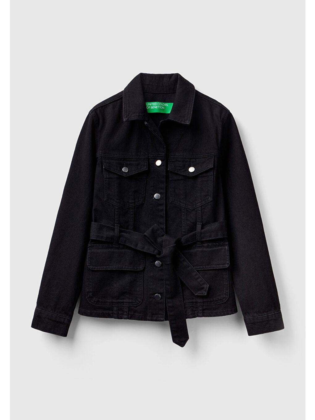 Kadın Siyah Belden Bağlamalı Denim Ceket-1