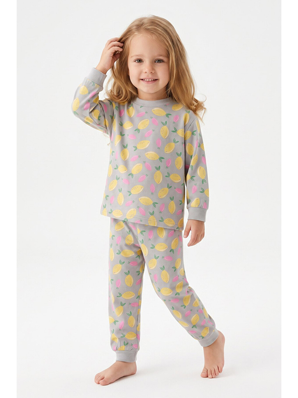 Gri %100 Pamuk Ve Baskılı Kız Çocuk Pijama Takımı 9-36 Ay 12741ıs