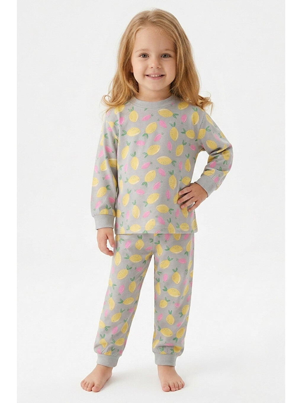 Gri %100 Pamuk Ve Baskılı Kız Çocuk Pijama Takımı 9-36 Ay 12741ıs-1